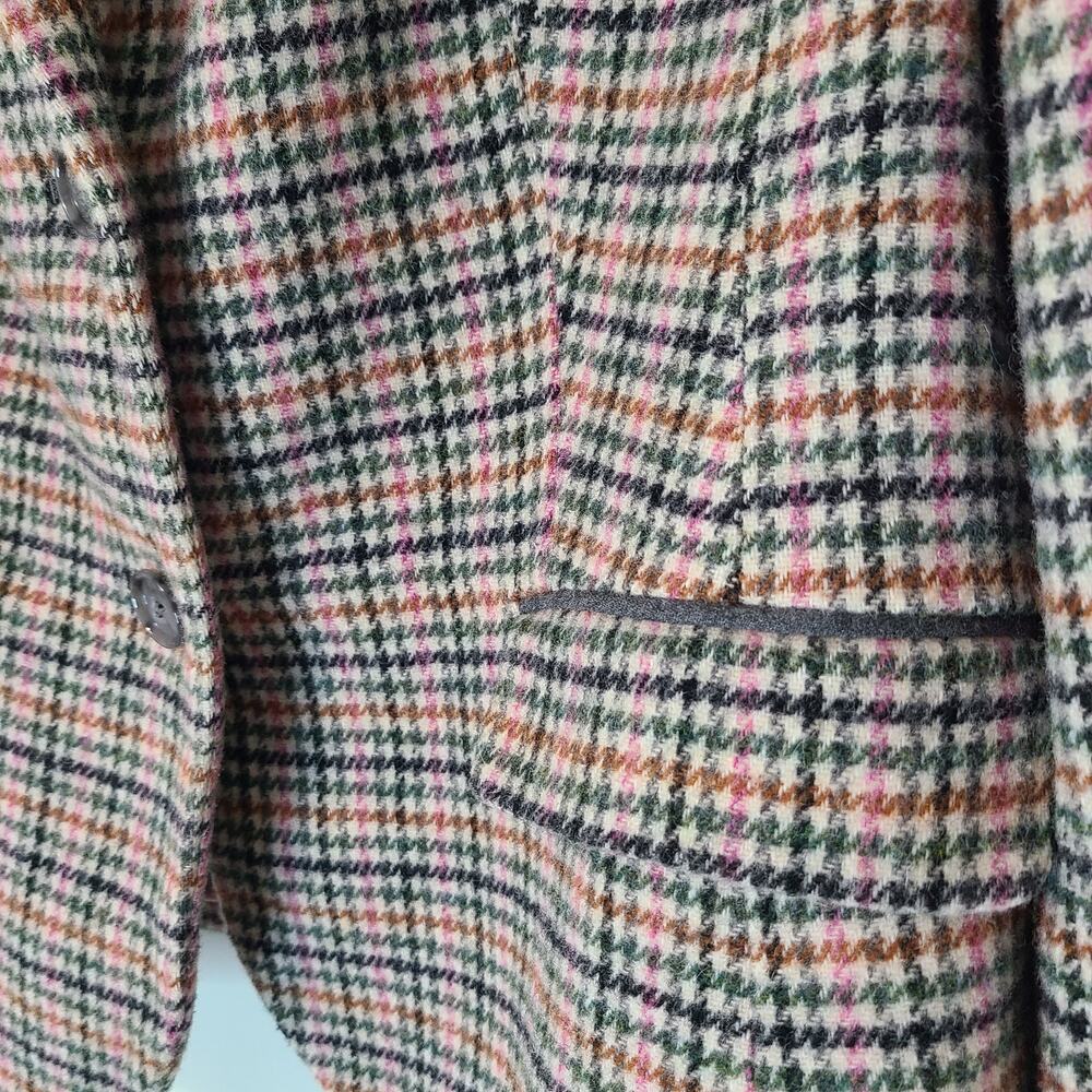 Talbots Beige Houndstooth Owl Print Lined Classic Preppy Blazer Wool 12P - Picture 6 of 14